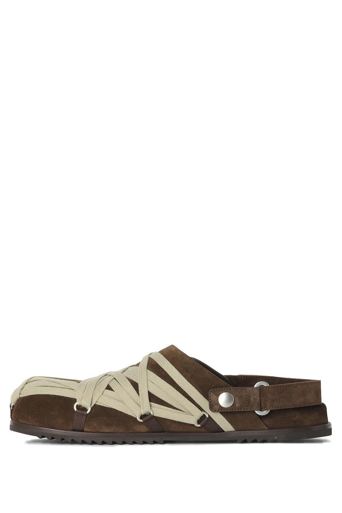 Rick Owens Granola Brown Suede Mega Lace Mule Sandals