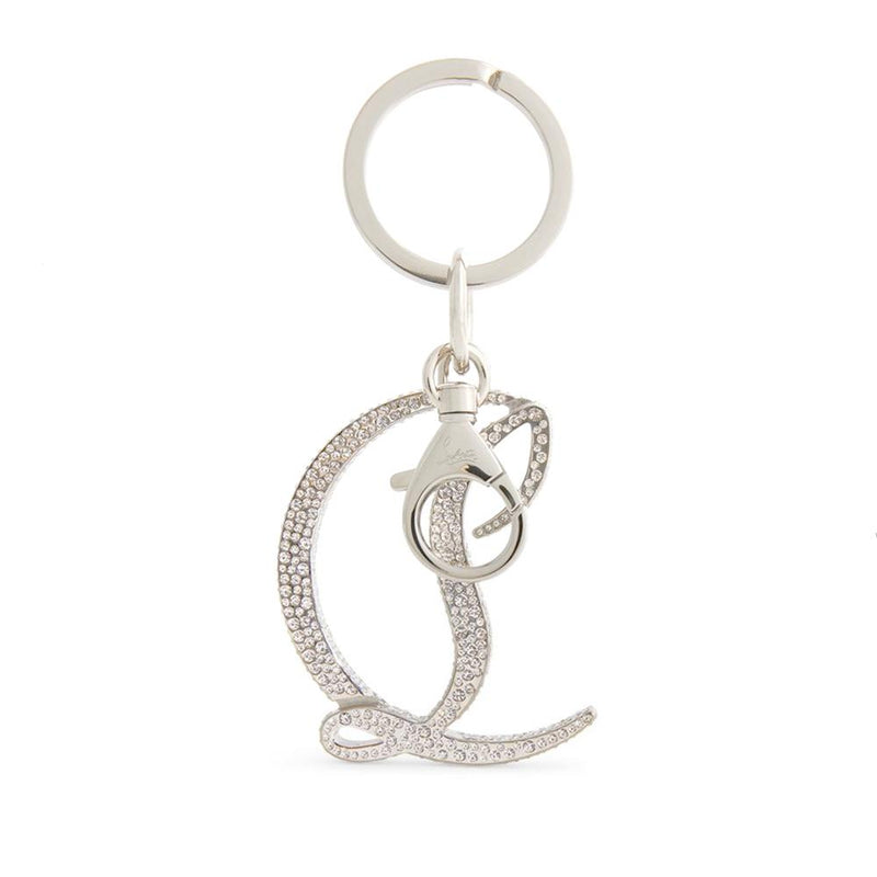 Christian Louboutin CL Logo Rhinestone Keyring Silver Keychain