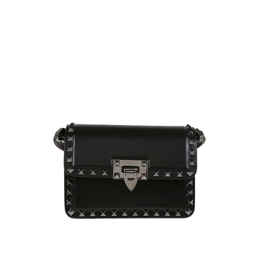VALENTINO Rockstud Leather Shoulder Bag Black Women