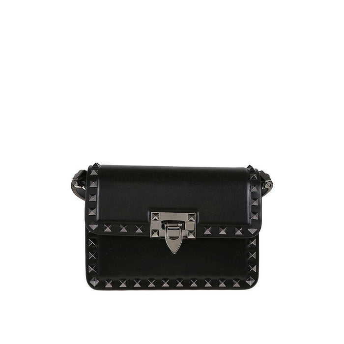 VALENTINO Rockstud Leather Shoulder Bag Black Women