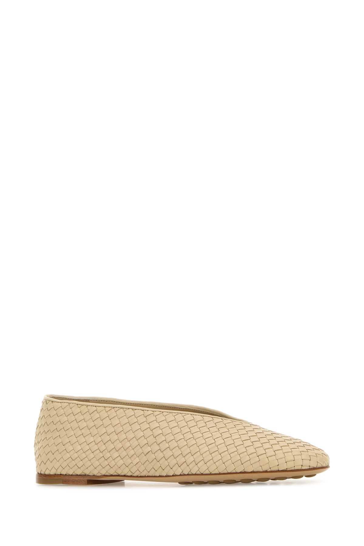 Bottega Veneta Beige Leather Square-Toe Flat Shoes