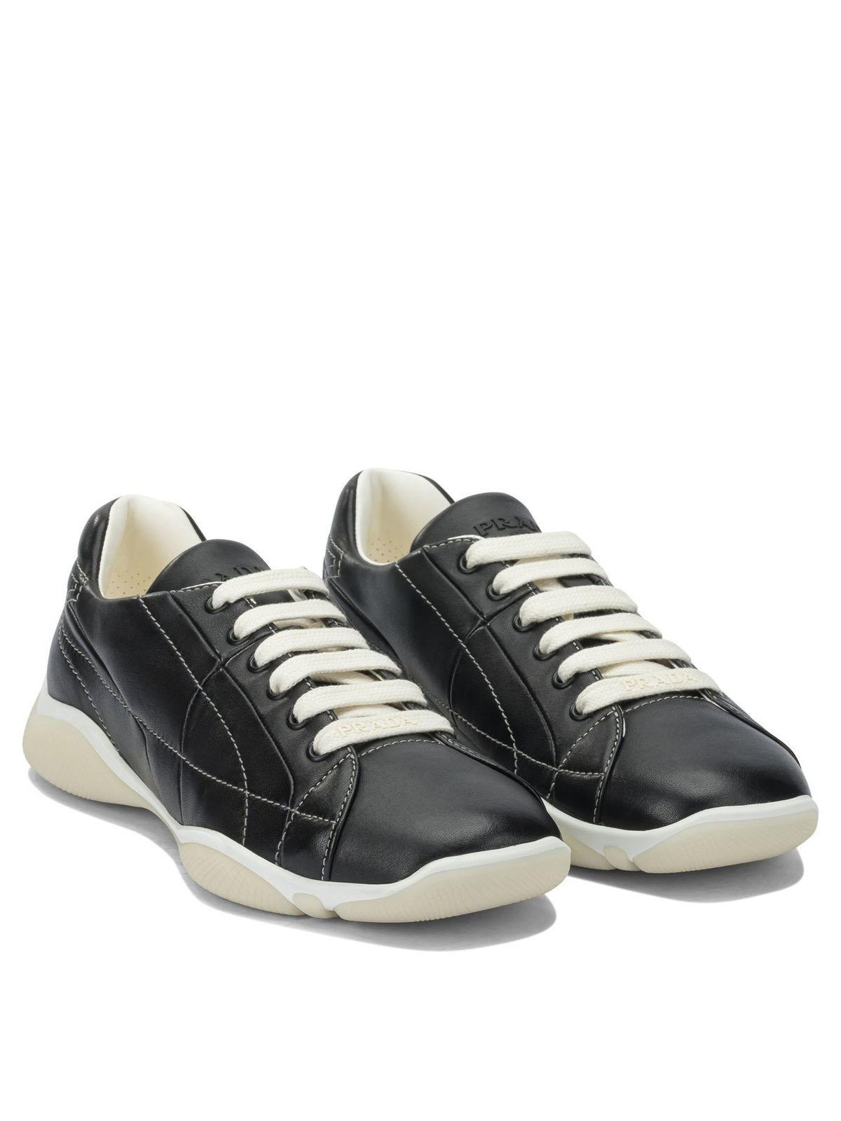 PRADA Black Leather Low Top Sneakers Men