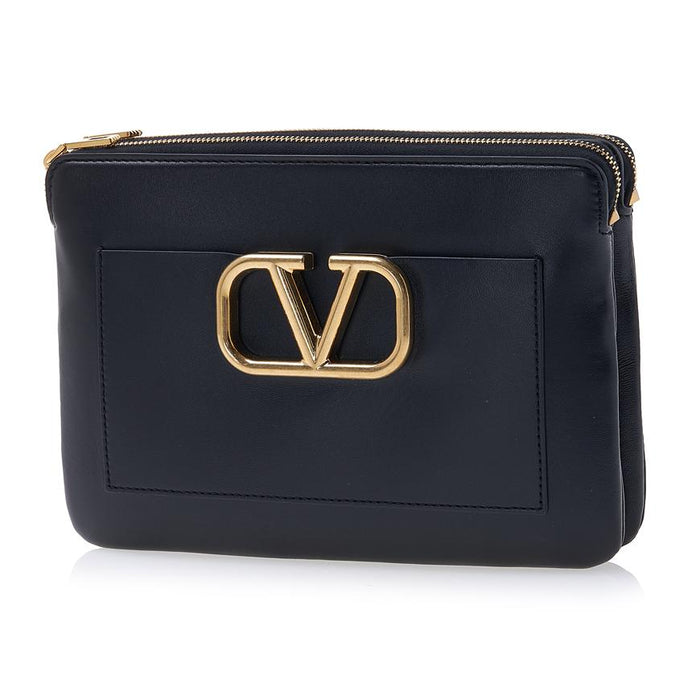 VALENTINO VLogo Leather Clutch Bag Black Women
