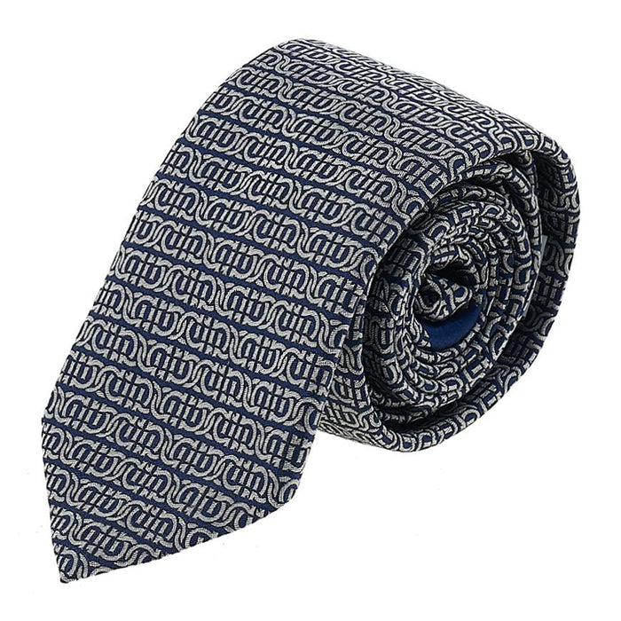 Ferragamo Gancini Silk Jacquard Tie Navy/Ivory Men’s