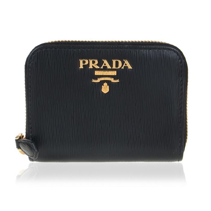 PRADA Metal Logo Leather Coin Purse Black