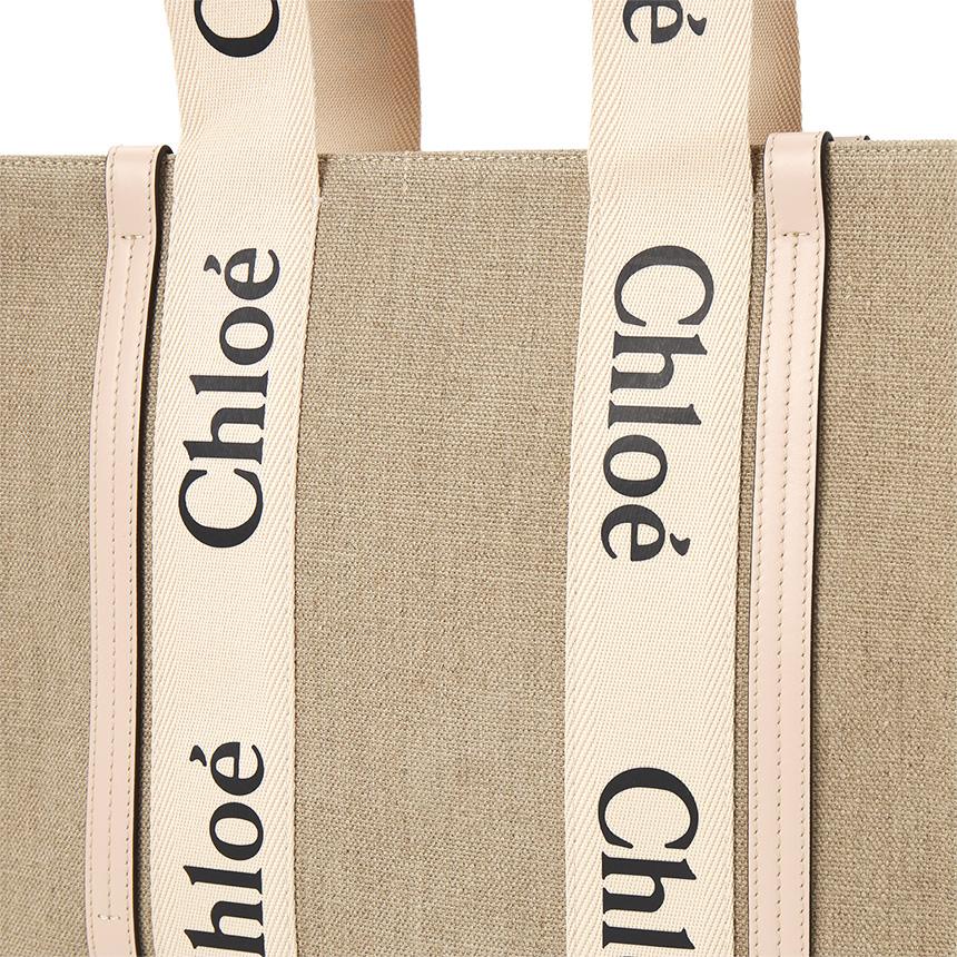 Chloe Woody Canvas Leather Tote Bag CHC22AS383I26 6J5