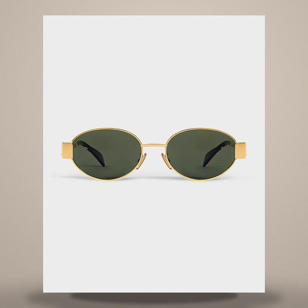 CELINE Triomphe 01 Metal Sunglasses Gold Frame Green Lenses