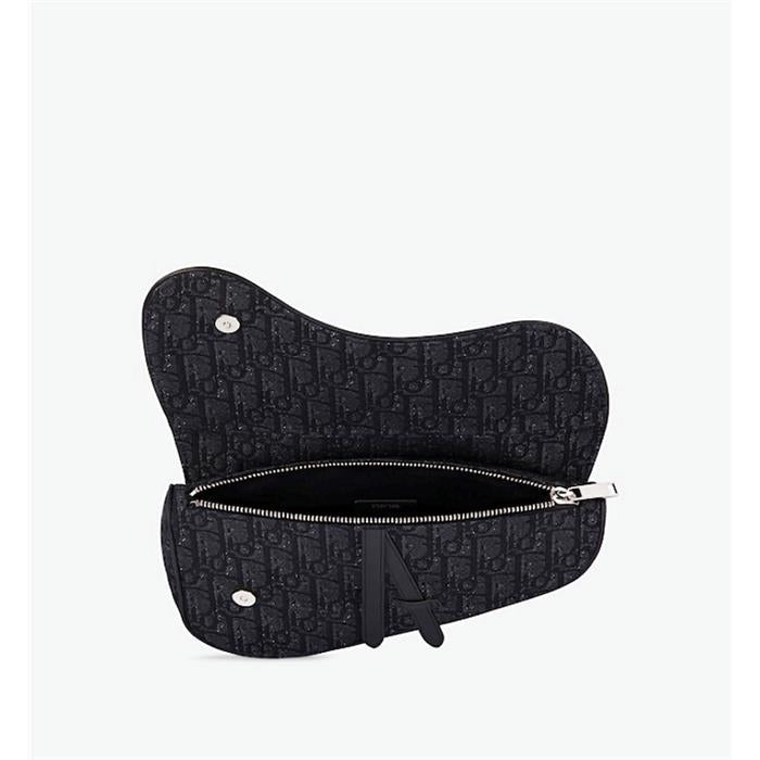 DIOR Black Oblique Jacquard Saddle Crossbody Bag