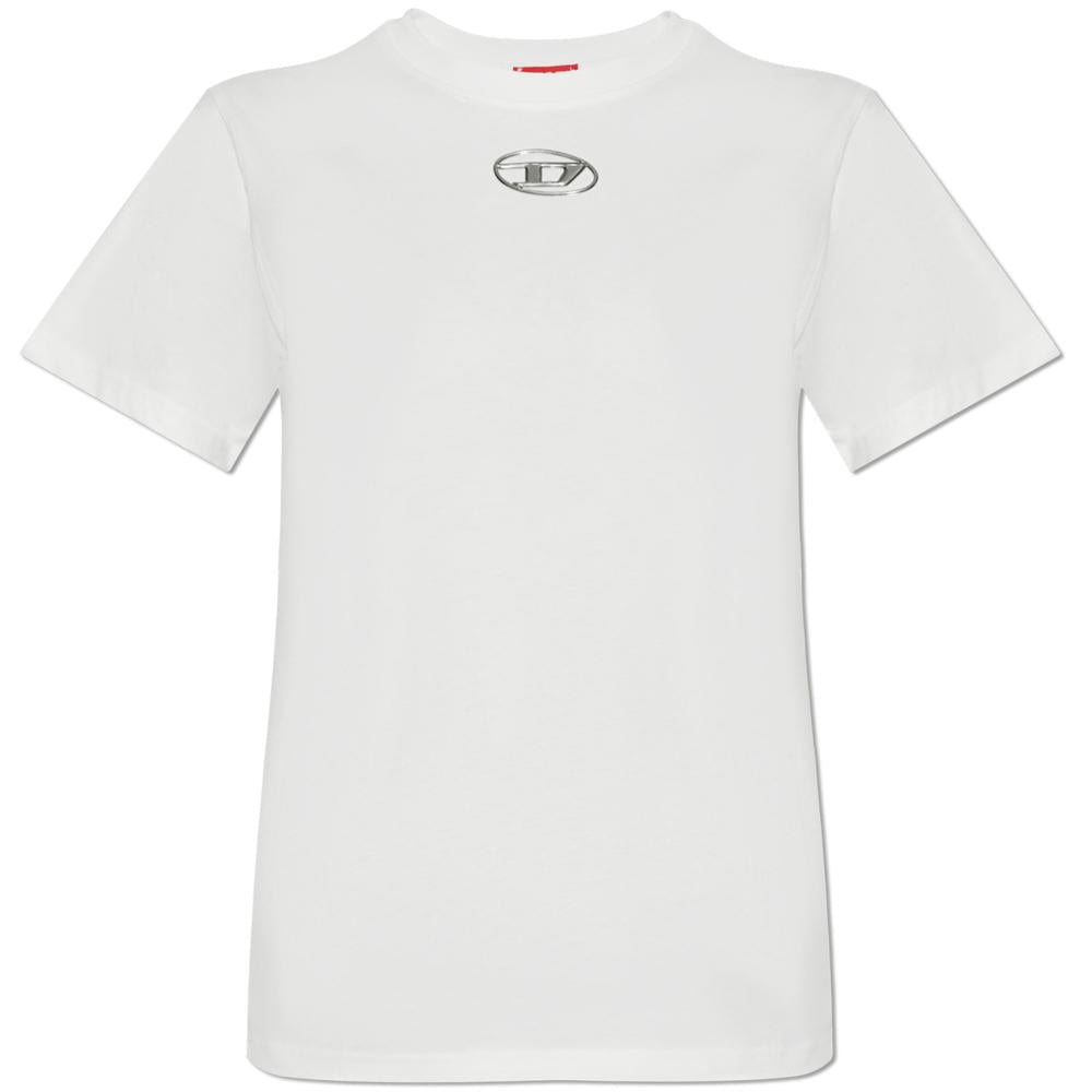 DIESEL Logo T-Shirt Ladies Cotton Crewneck White A16841 0CLBR 100