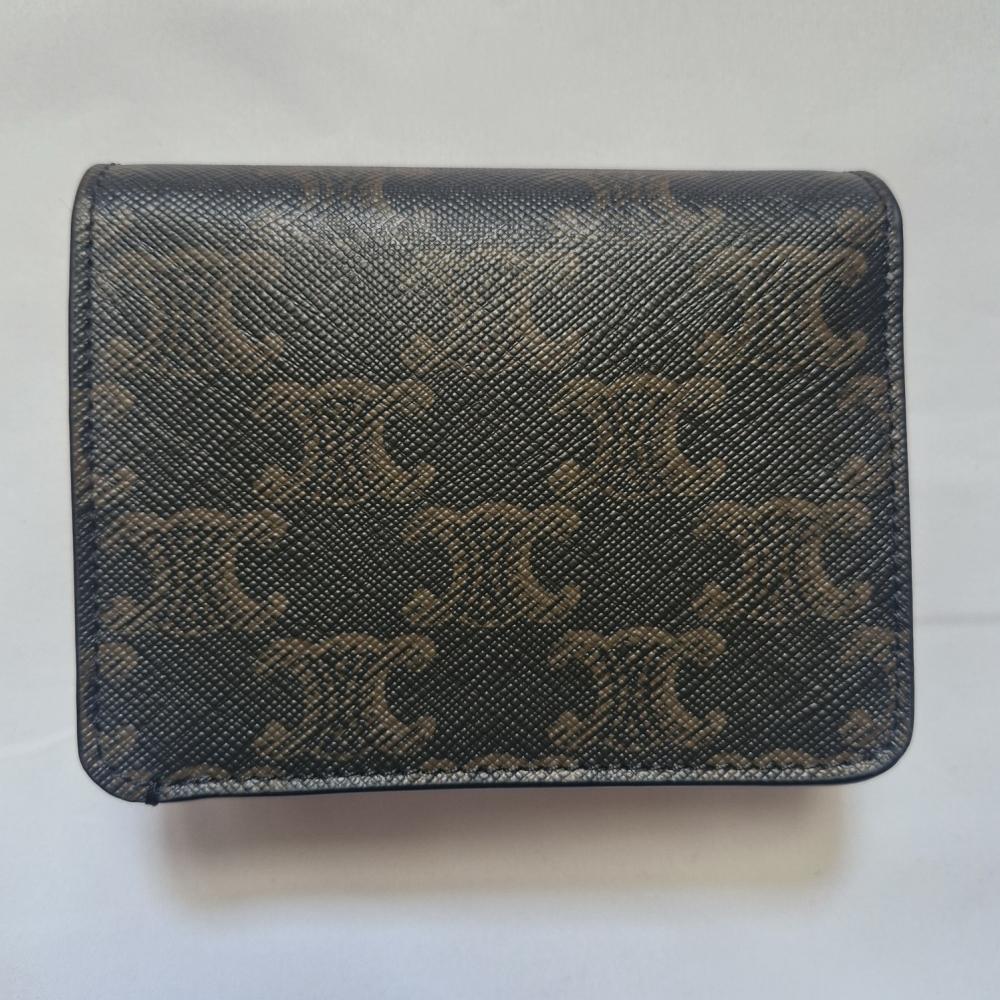 CELINE Triomphe Compact Canvas Tan Bifold Wallet Unisex