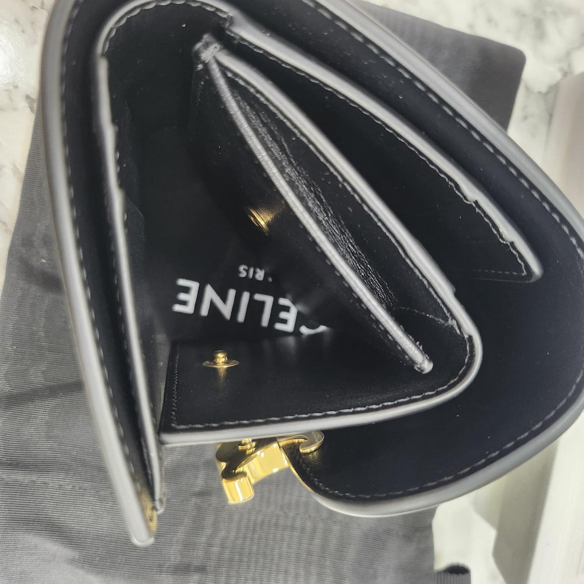 CELINE Triomphe Shiny Calfskin Small Flap Wallet Black