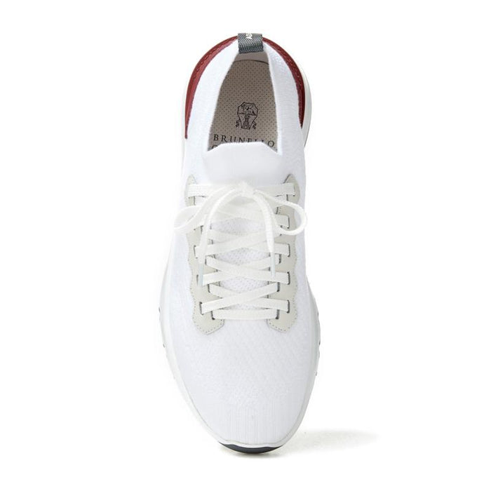 Brunello Cucinelli White Leather Patch Knit Runner Sneakers