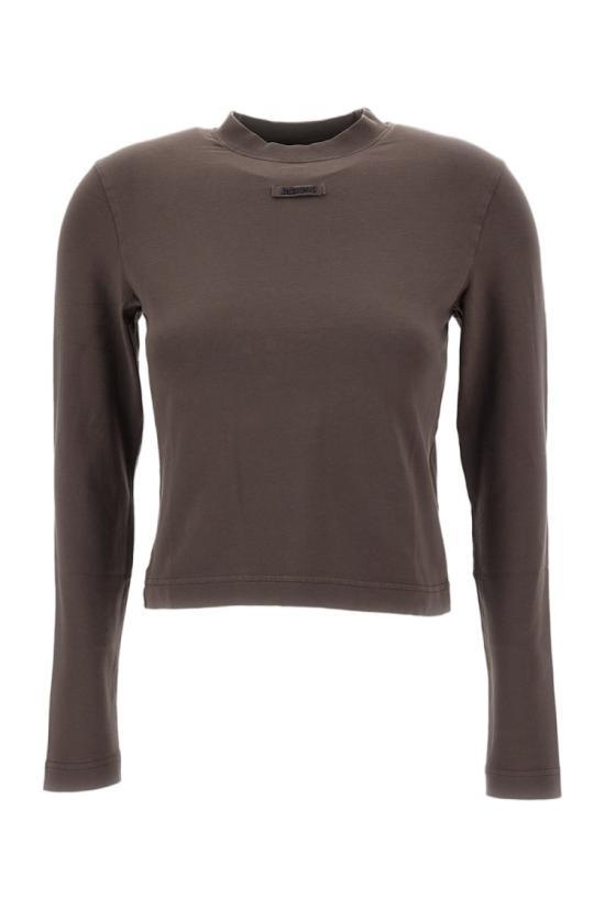 JACQUEMUS Grosgrain Logo Long-Sleeve T-Shirt Brown