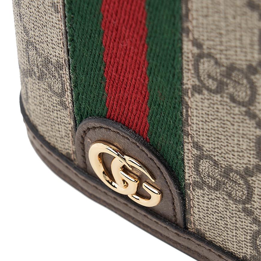 GUCCI Unisex Ophidia GG Canvas Passport Wallet Brown Trim