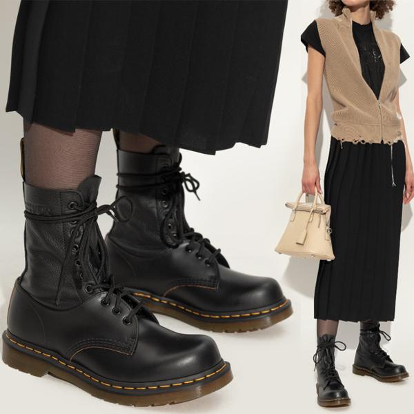 Maison Margiela Black Leather Lace-Up Combat Boots