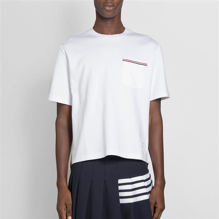THOM BROWNE Tricolor Stripe Pocket Short Sleeve T-Shirt MJS183A RWB