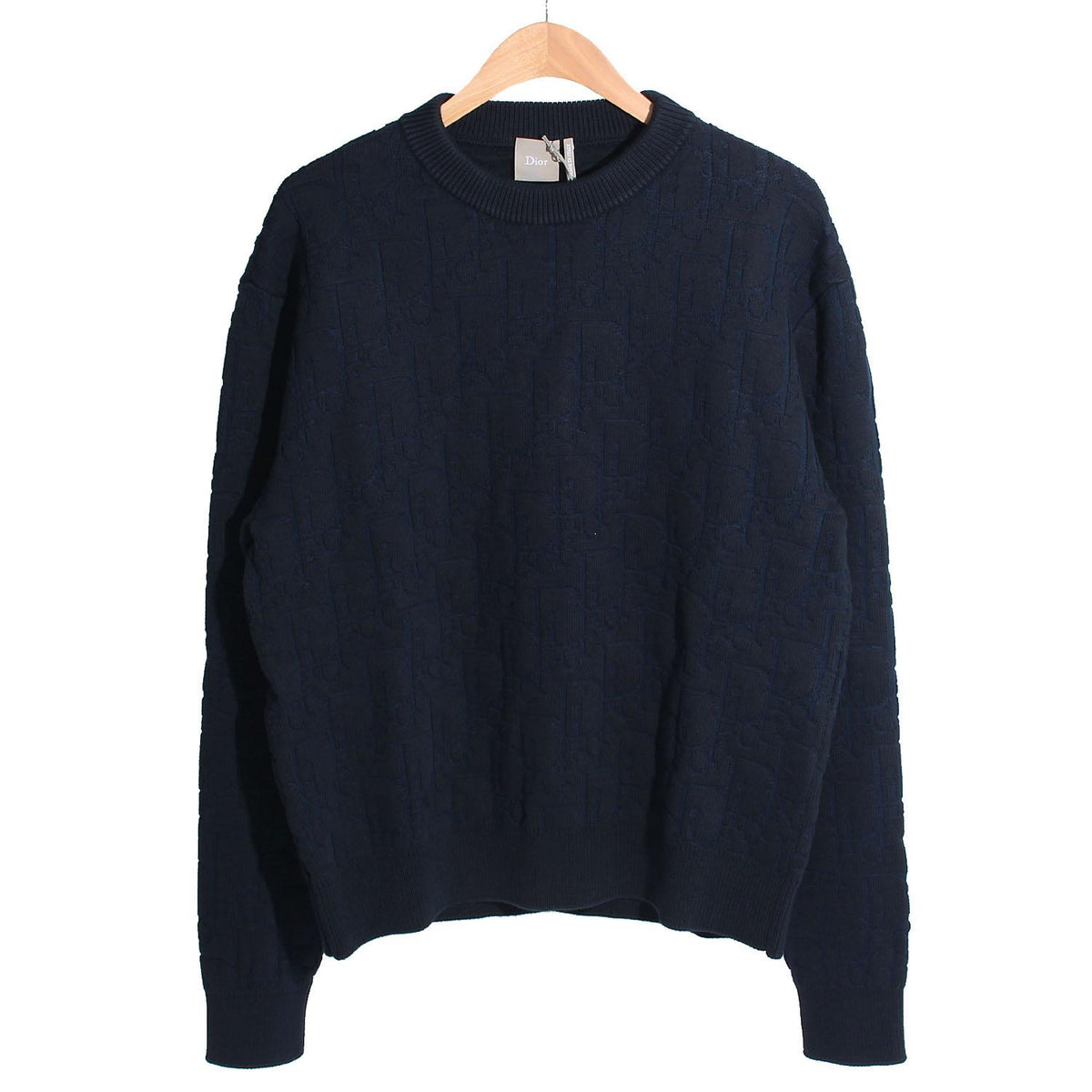 DIOR MEN Oblique Cotton Round Neck Knit Sweater Navy