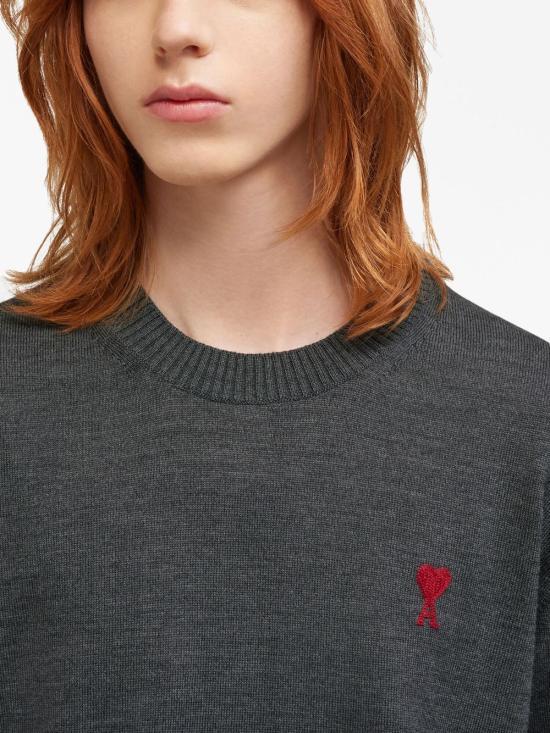 AMI Wool Crewneck Sweater for Men HKS111 KN0025 055 GRAY DOM