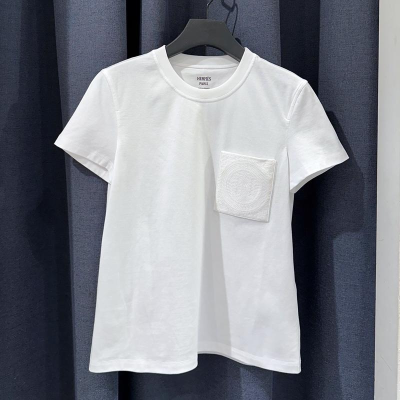 HERMES Cotton Jersey Pocket Mosaic Embroidered T-Shirt White