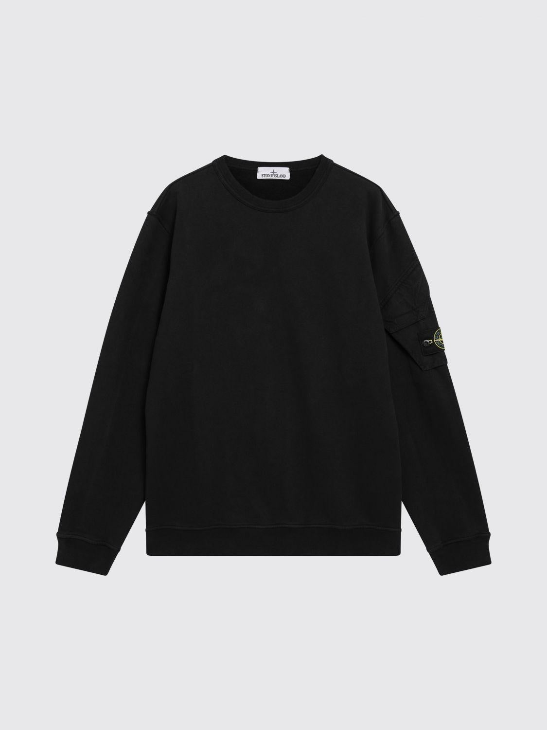 STONE ISLAND Black Cotton Pullover Sweatshirt for Men