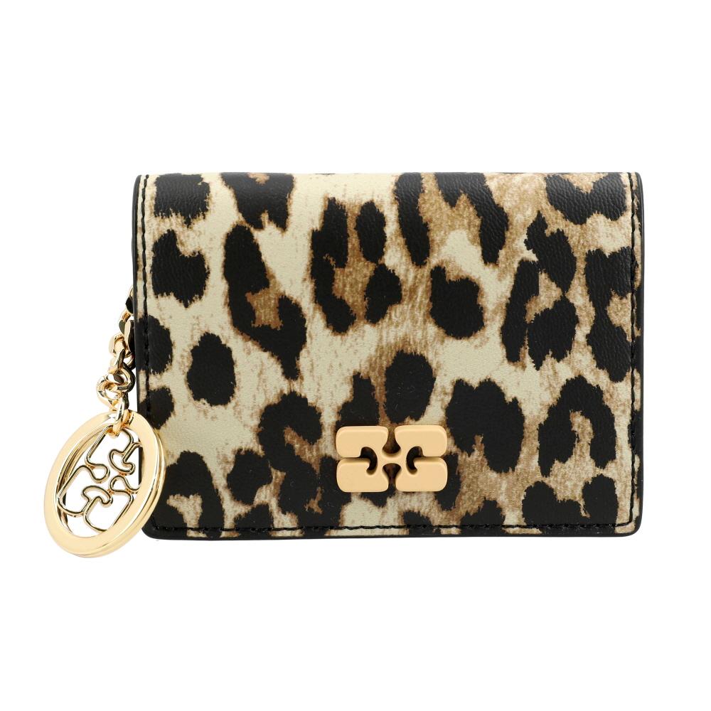 GANNI Leopard Print Butterfly Logo Flap Women's Card Holder Wallet A6545 943