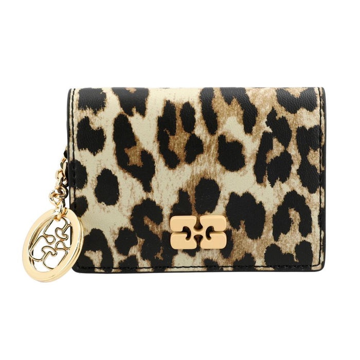 GANNI Leopard Print Butterfly Logo Flap Women's Card Holder Wallet A6545 943