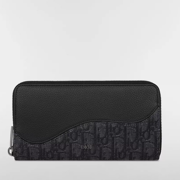 DIOR Oblique Saddle Zip Long Wallet Beige Black Unisex