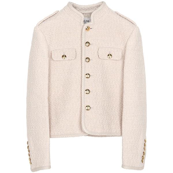 CELINE Sable Blanc Military Bouclé Tweed Wool Jacket