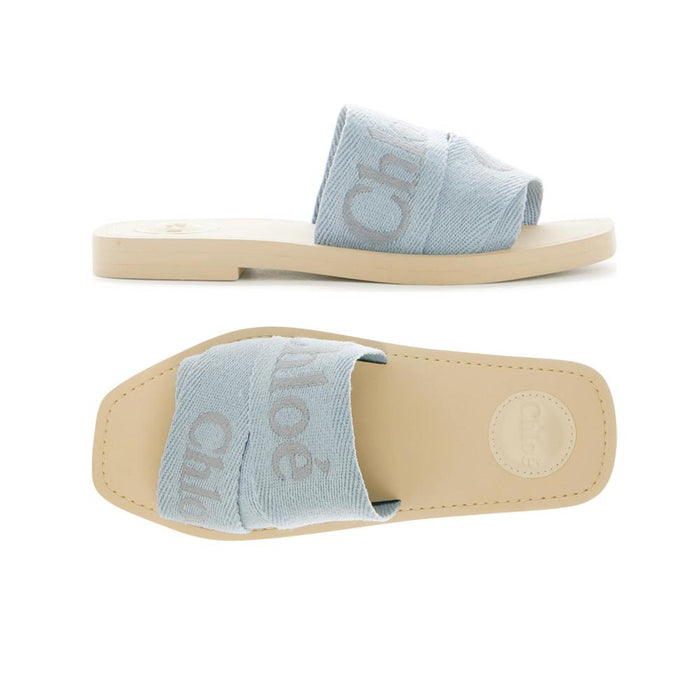 Chloe Woody Logo Strap Sandals Pearl Blue CHC23U188EF 40V