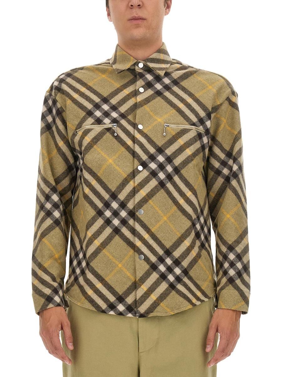 BURBERRY Long Sleeve Shirt Men Cotton Check Beige