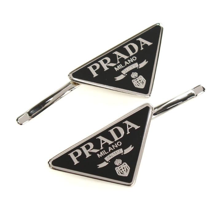 PRADA Black Metal Enamel Triangle Logo Hair Clip