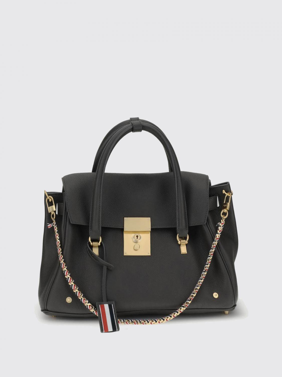 THOM BROWNE Grey Leather Structured Tote Bag