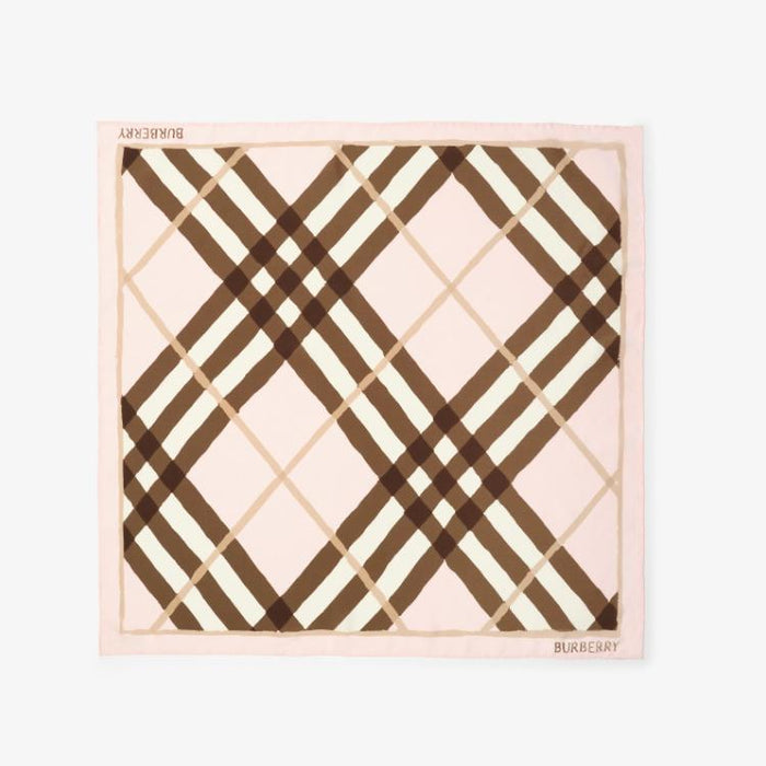 BURBERRY Watercolor Check Silk Scarf Bow Pink