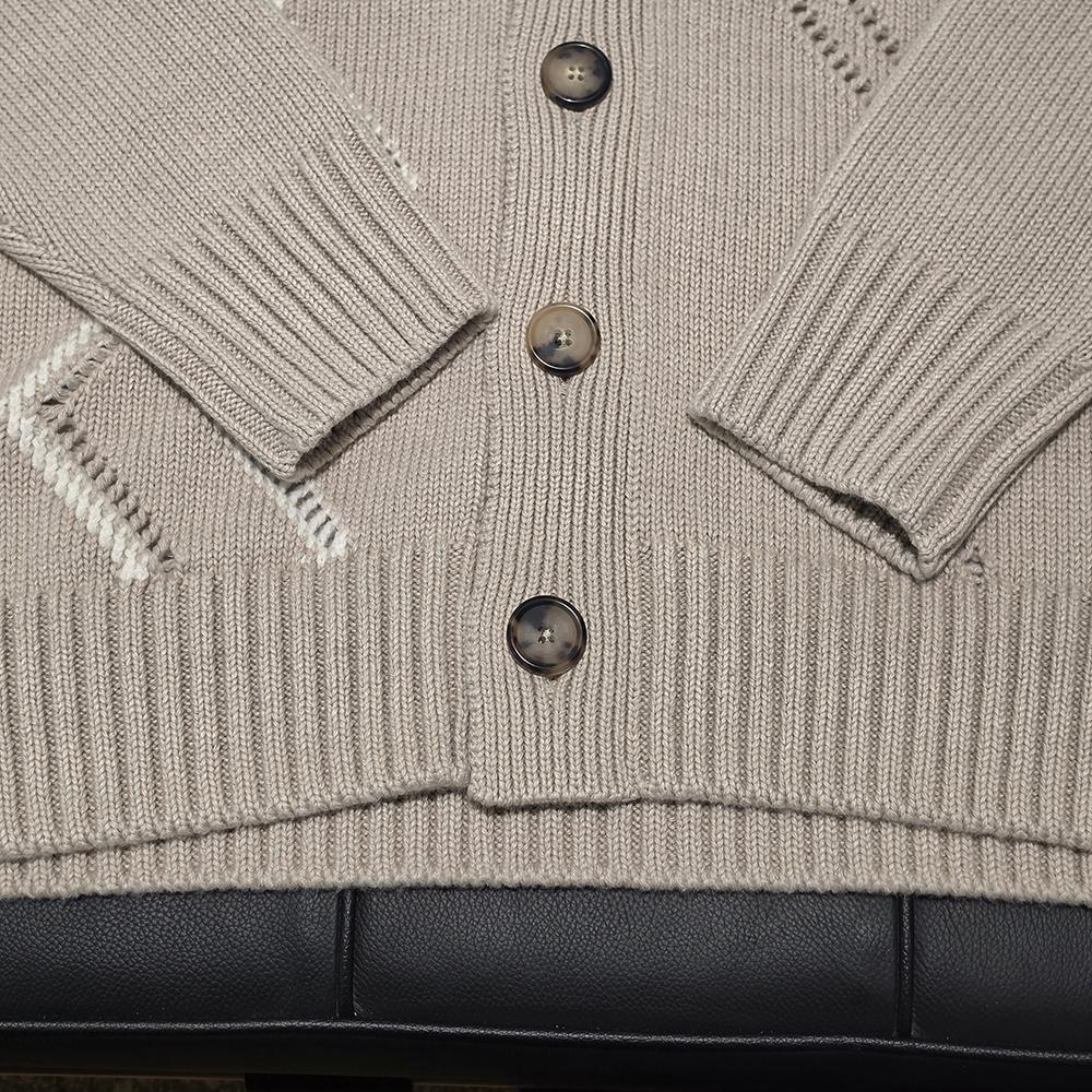HERMES Mens Joa Et Azure Button Cardigan Taupe Natural Beige Knit