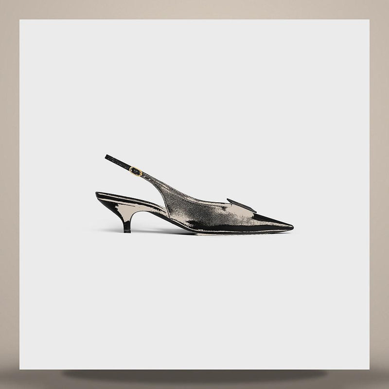 CELINE Signature Label Slingback Pumps Lambskin Black 366415268D 38NO