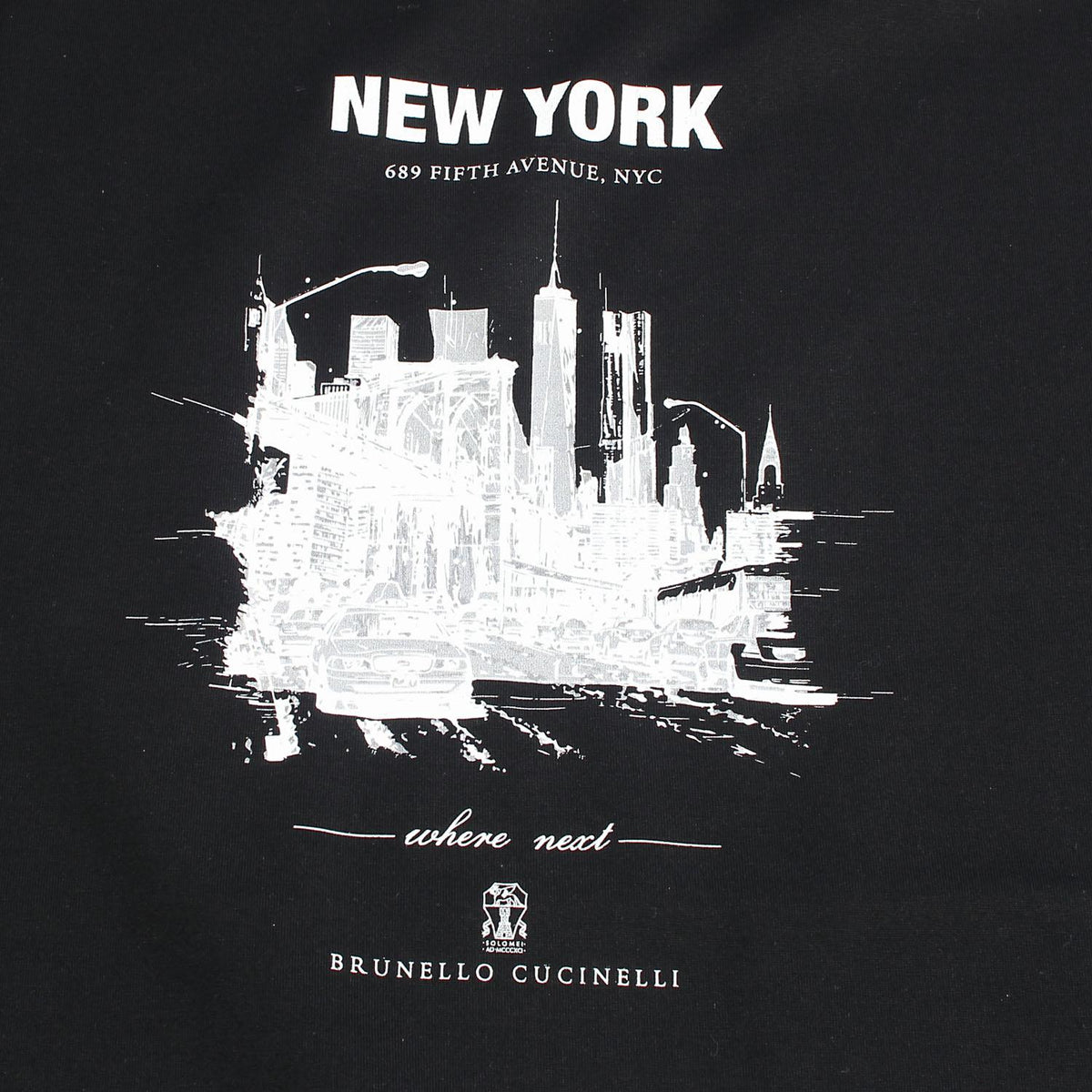Brunello Cucinelli Black New York Logo Print Short Sleeve T-Shirt M0B138459 C101