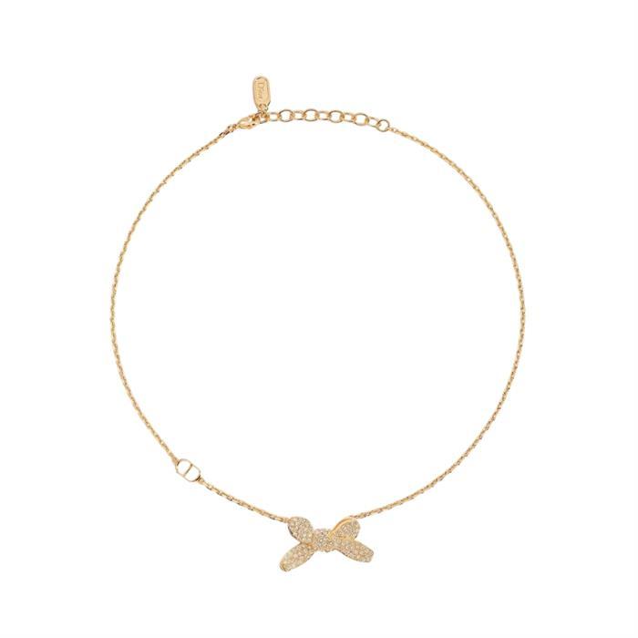 DIOR Delicate Bow Necklace Gold-Tone Pendant Jewelry