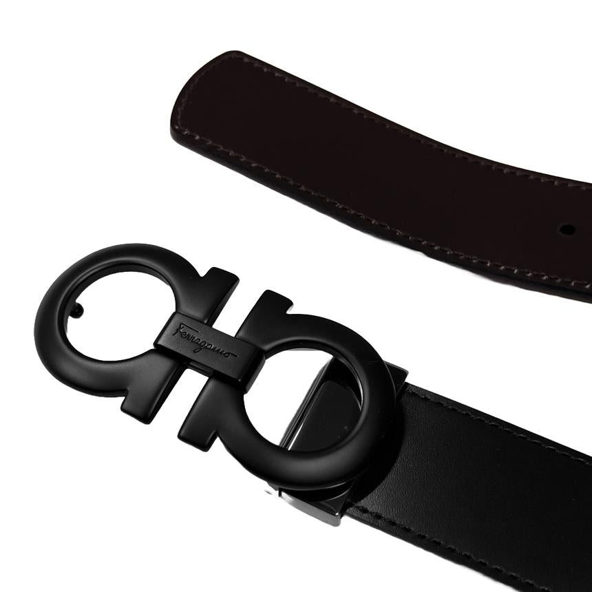 Ferragamo Gancini Men’s Reversible Leather Belt Black 675542 742667