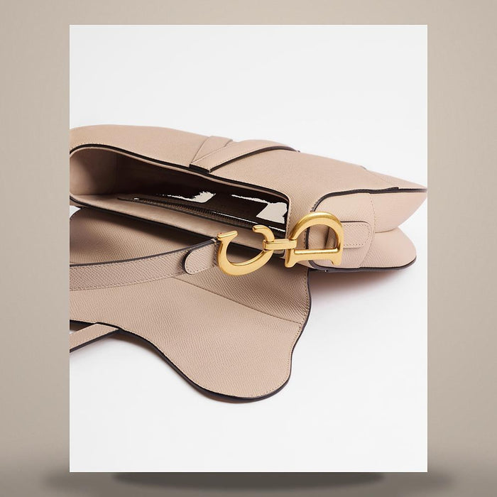 DIOR Saddle Strap Bag Powder Beige Grained Calfskin Shoulder Bag