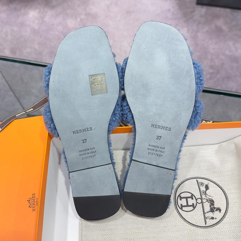 HERMES Oran Sandals Epsom Leather Blue Women’s