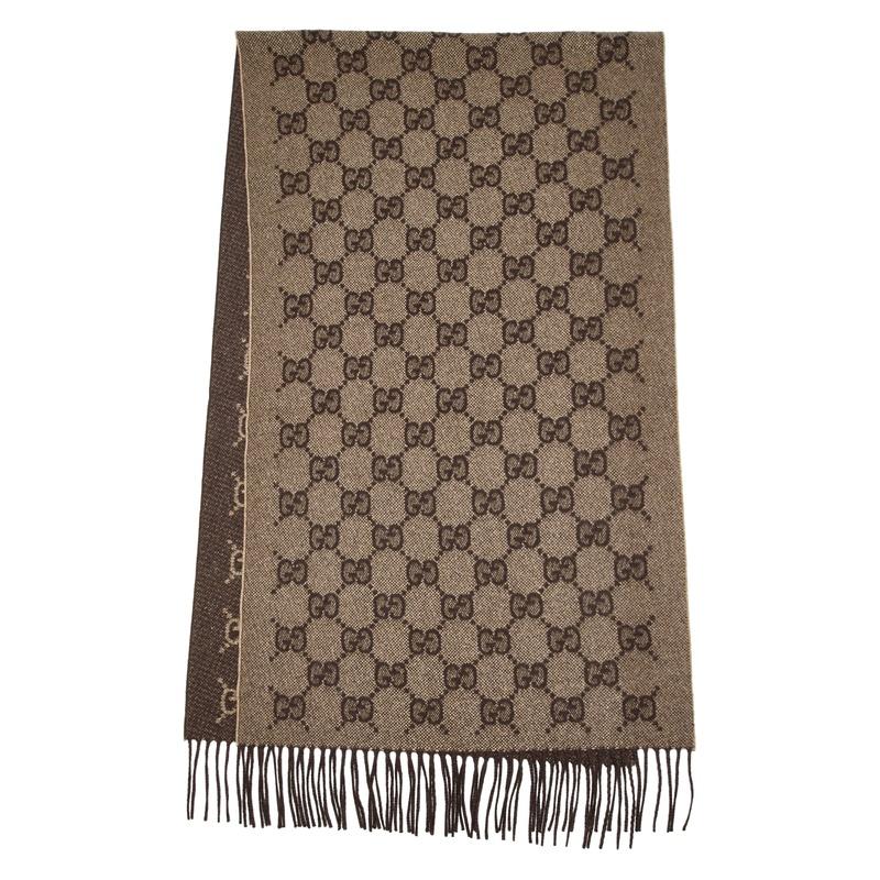 GUCCI GG Logo Cashmere Scarf Beige Unisex