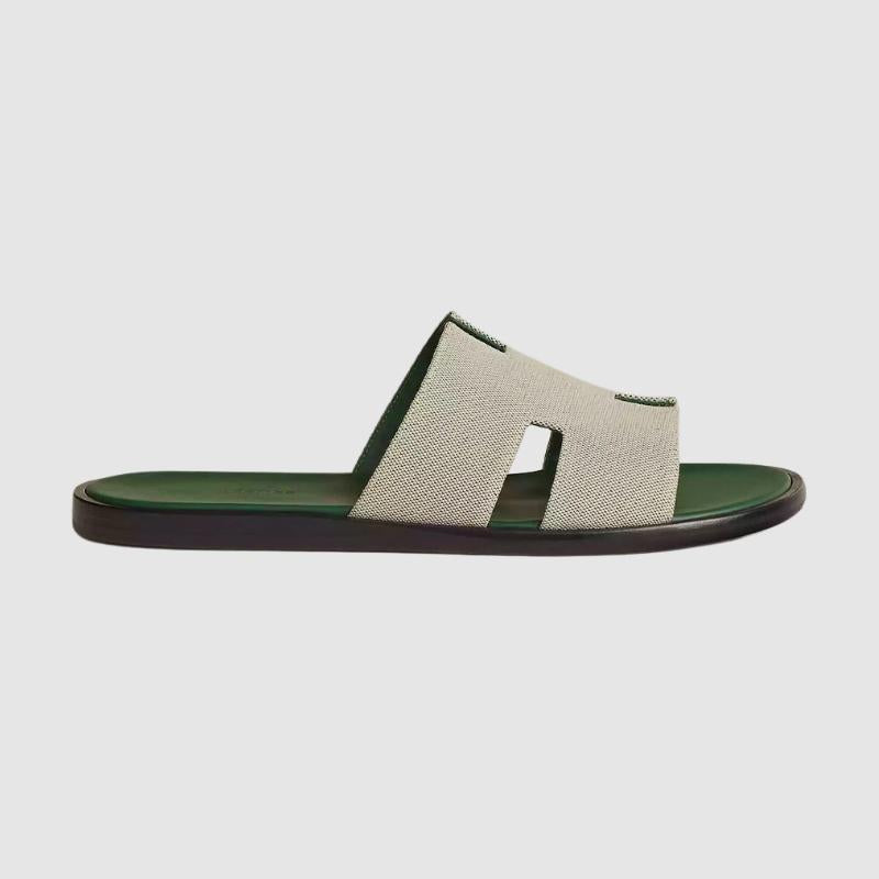 HERMES Izmir Calfskin Fabric Two-Tone Green Sandals for Men
