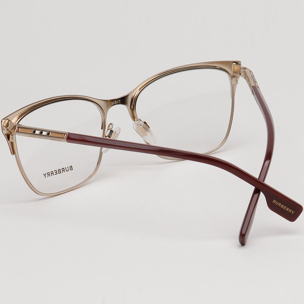 BURBERRY Burgundy Gold Half-Rim Square Cat-Eye Eyeglass Frames BE1362 1292