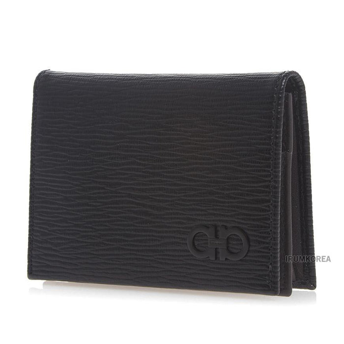 Ferragamo Gancini Leather Card Holder Black/Dark Gray Men’s