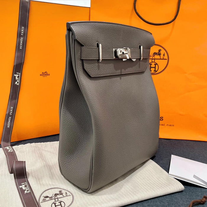 HERMES Herbag GM Backpack Togo Leather Palladium Hardware Etain Gray
