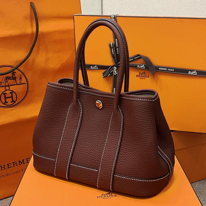 HERMES Burgundy Negonda Leather Mini Garden Party Tote Bag 23