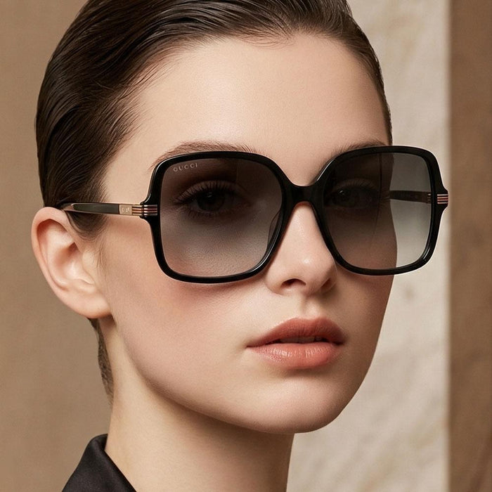 GUCCI Black Acetate Square Sunglasses Asian Fit Unisex