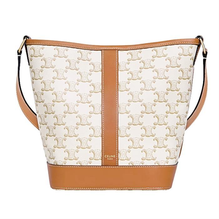 CELINE Small Bucket Bag Triomphe Canvas Calfskin Shoulder Bag White