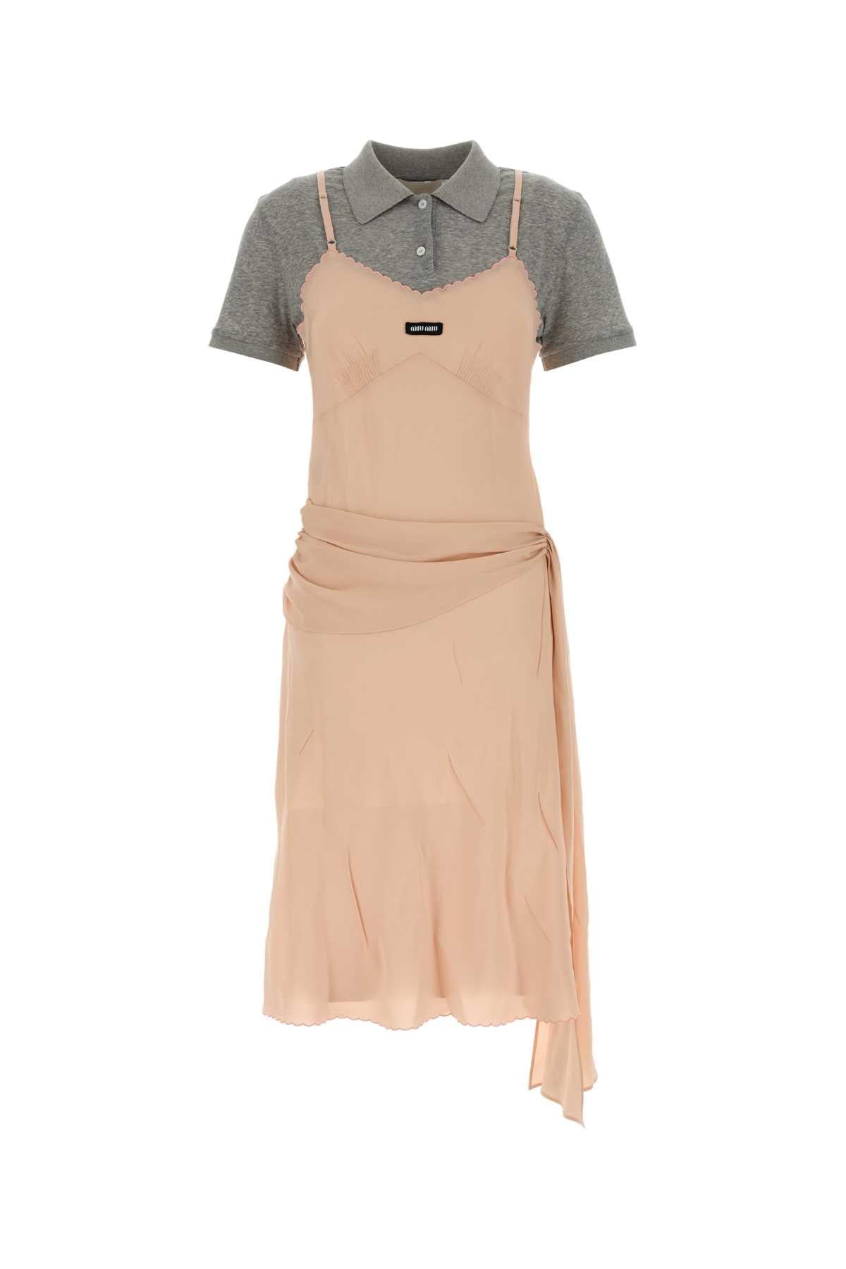 Miu Miu Short Sleeve Midi Dress Black Cotton Ribbed Knit