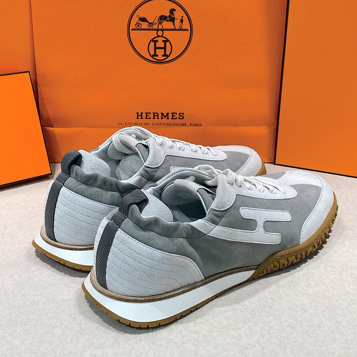 HERMES Men’s Suede Goatskin Jet Sneakers Gray Low-Top